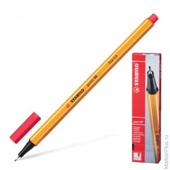Ручка капиллярная (линер) STABILO "Point 88", НЕОНОВАЯ КРАСНАЯ, корпус оранжевый, линия письма 0,4 мм, 88/040