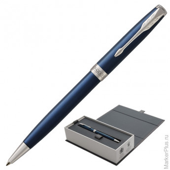 Ручка шариковая PARKER "Sonnet Lacquer CT", корпус синий лак, нержавеющая сталь, палладиевое покрытие деталей, 1931536, черная