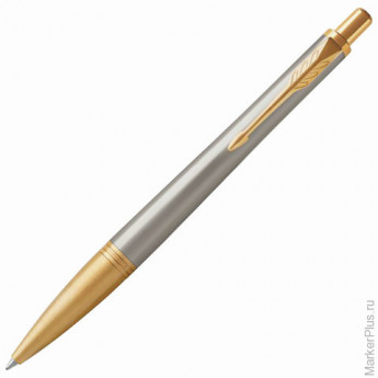 Ручка шариковая PARKER "Urban Premium Aureate Powder GT", корпус серебристый, анодированный алюминий, позолоченная, 1931573, синяя