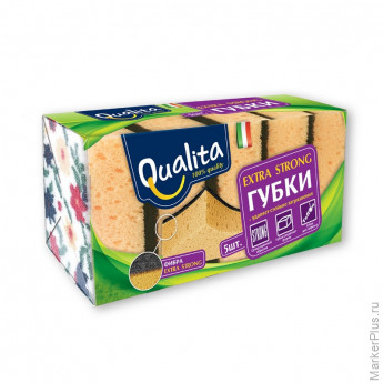 Губки для мытья посуды QUALITA EXTRA STRONG 5 шт/уп, комплект 5 шт