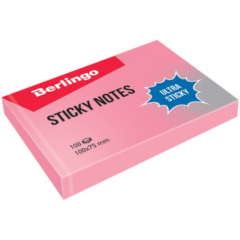 Самоклеящийся блок Berlingo 'Ultra Sticky', 100*75мм, 100л, пастель, розовый, 12 шт/в уп