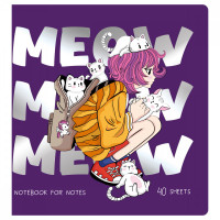 Записная книжка 170*170мм 40л. MESHU 'Meow', soft-touch ламинация, тиснение фольгой