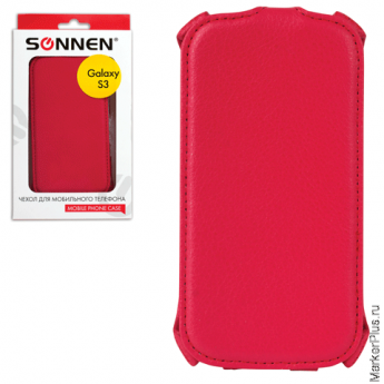 Чехол-обложка для телефона Samsung Galaxy S3 SONNEN, кожзаменитель, вертикальный, красный, 261985