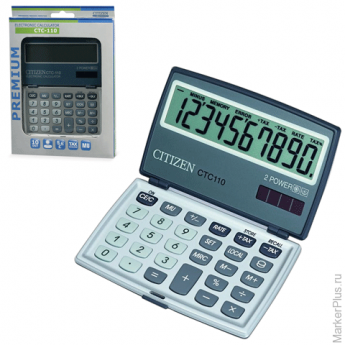 Калькулятор CITIZEN карманный CTC-110WB, 10 разрядов, двойное питание, 106x63 мм