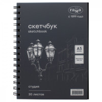Альбом для графики, 30л., А5, на спирали Гамма 'Студия', черный, 140г/м3