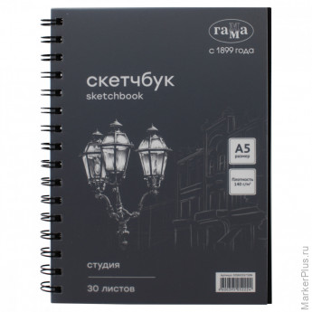 Альбом для графики, 30л., А5, на спирали Гамма "Студия", черный, 140г/м3