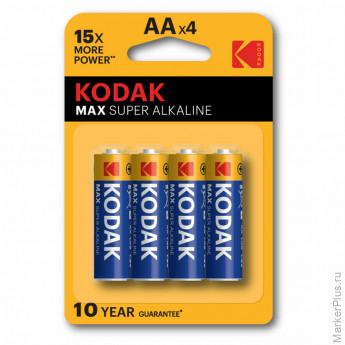 Батарейки алкалиновые "пальчиковые" КОМПЛЕКТ 4 шт., KODAK Max Super Alkaline, АА (LR6, 24А), блистер, Б0005120 Батарейки алкалиновые "пальчиковые" КОМПЛЕКТ 4 шт., KODAK Max Super Alkaline, АА (LR6, 24А), блистер, Б0005120
