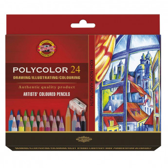 Карандаши цветные художественные Koh-I-Noor 'Polycolor 3834', 24цв., заточен.+ точилка+2 ч/гр. кар. 1500, картон, европодвес