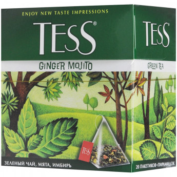 Чай Tess 'Ginger Mojito', зеленый, цитрус, имбирь, мята, 20 пакетиков-пирмидок по 1,8г