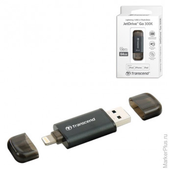 Флэш-диск, 64 GB, TRANSCEND JetDdrive Go 300, USB 3.1, черный, подключение к IPhone (iPad), TS64GJDG
