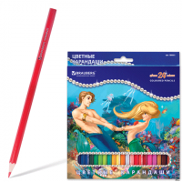 Карандаши цветные BRAUBERG "Морские легенды", 24 цв., заточенные, картонная упаковка с блестками, 18