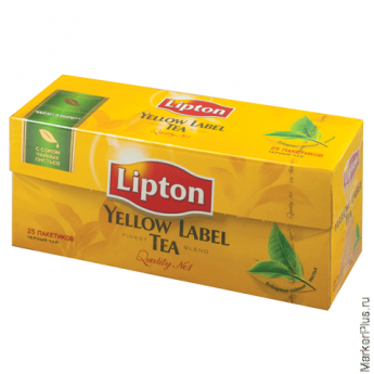 Чай LIPTON "Yellow Label", черный, 25 пакетиков с ярлычками по 2г, 65414856