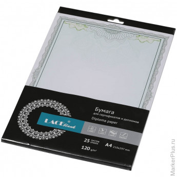 Сертификат-бумага A4, Lace blank "Зеленые узоры", 120г/м2, 25 листов
