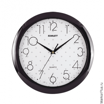 Часы настенные SCARLETT SC-45Q круг, белые с рисунком, черная рамка, 28,8х28,8х3,7 см