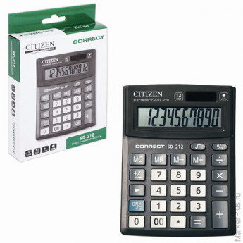 Калькулятор CITIZEN настольный Correct SD-212, 12 разрядов, двойное питание, 103x138 мм, черный, SD-
