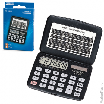 Калькулятор CITIZEN карманный FS-60BKII, 8 разрядов, двойное питание, 97х69 мм