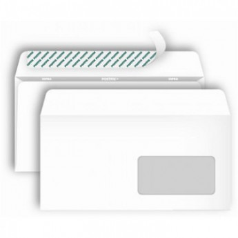 Конверты POSTFIX Е65 стрип,пр.окно110х220 80г/м2, 1000шт/уп, комплект 1000 шт