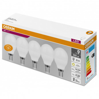 Лампа светодиодная OSRAM LVCLP60 7SW/830 230V E14 5шт/уп (4058075578104), комплект 5 шт