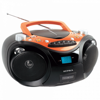 Магнитола SUPRA SR-CD125U CD, MP3, кассетная дека, USB, AM/FM-тюнер, вых. мощн. 6Вт, черный/оранж.