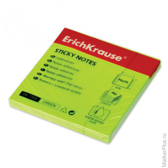 Блок самоклеящийся (стикер) ERICH KRAUSE НЕОН, 75х75 мм, 80 листов, зеленый, 7335