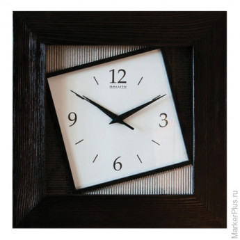 Часы настенные САЛЮТ ДСЗ-4АС6-315, квадрат, белые, "Ассиметрия", деревянная рамка - венге, 35х35х4,5