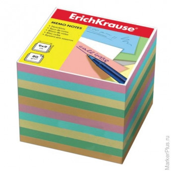 Блок для записей ERICH KRAUSE непроклеенный, 9х9х9 см, цветной, 5140