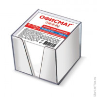Блок для записей ОФИСМАГ в подставке прозрачной, куб 9х9х9 см, белый, 127798