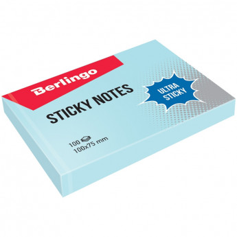 Самоклеящийся блок Berlingo 'Ultra Sticky', 100*75мм, 100л, пастель, голубой, 12 шт/в уп