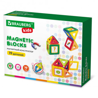 Магнитный конструктор MAGNETIC BLOCKS-19, 19 деталей, BRAUBERG KIDS, 663843