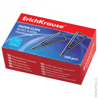 Скрепки ERICH KRAUSE, 32 мм, металлические, треугольные, 100 шт., в картонной коробке, 24870
