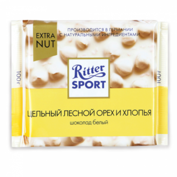 Шоколад RITTER SPORT "Extra Nut", белый, с цельным лесным орехом и хлопьями, 100 г, 7016