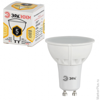 Лампа светодиодная ЭРА, 5 (35) Вт, цоколь GU10, MR16, теплый белый свет, 25000 ч., LED smdMR16-5w-82