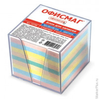 Блок для записей ОФИСМАГ в подставке прозрачной, куб 9х9х9 см, цветной, 127799