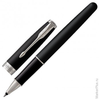 Ручка-роллер PARKER "Sonnet Matte CT", корпус черный, матовый лак, латунь, палладиевое покрытие деталей, 1931523, черная