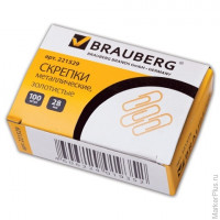 Скрепки BRAUBERG, 28 мм, золотистые, 100 шт., в картонной коробке, 221529 5 шт/в уп