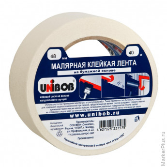 Клейкая лента малярная 48мм х 40м UNIBOB белая Клейкая лента малярная 48мм х 40м UNIBOB белая