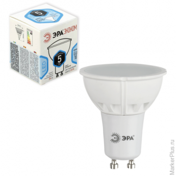 Лампа светодиодная ЭРА, 5 (35) Вт, цоколь GU10, MR16, холодный белый свет, 25000 ч., LED smdMR16-5w-