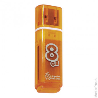Флэш-диск 8 GB, SMARTBUY Glossy, USB 2.0, оранжевый, SB8GBGS-Or
