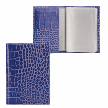 Бумажник водителя FABULA "Croco Nile", натуральная кожа, "крокодил", 6 пластиковых карманов, синий, 
