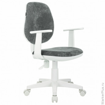 Кресло детское BRABIX "Fancy MG-201W", с подлокотниками, пластик белый, велюр, серое, 533010