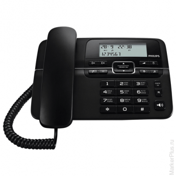 Телефон PHILIPS CRD200B/51, повторный набор, часы, календарь, черный
