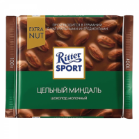 Шоколад RITTER SPORT "Extra Nut", молочный, с цельным миндалем, 100 г, 7036