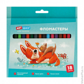 Фломастеры ArtSpace "Рисунки. Lovely animals", 18цв., смываемые, картон, европодвес