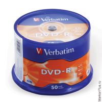 Диск DVD-R (минус) VERBATIM, 4,7 Gb, 16x, 50 шт., Cake Box, 43548