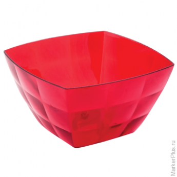 Миска-салатник 2 л, "Квадро кристалл", приготовление, 12х19х19 см, красная, прозрачная, IDEA, М 1356