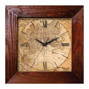 Часы настенные САЛЮТ ДСТ-4АС28-462, квадрат, с рисунком "Магеллан", деревянная рамка, 35х35х4,5 см