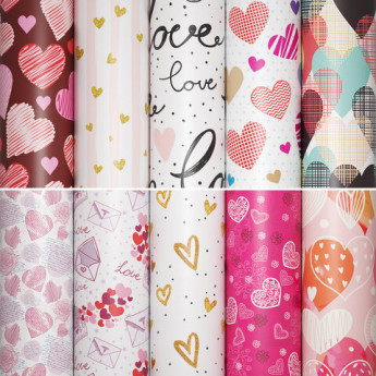 Бумага упаковочная подарочная мелованная 'Love Story', 70x100 см, 10 дизайнов ассорти, ЗОЛОТАЯ СКАЗКА, 591916