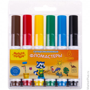 Фломастеры Мульти-Пульти "Приключения Енота", 06цв., утолщенные, суперсмываемые, блистер, 3 шт/в уп