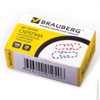 Скрепки BRAUBERG, 28 мм с цветными полосками, 100 шт., в картонной коробке, 221534, 5 шт/в уп