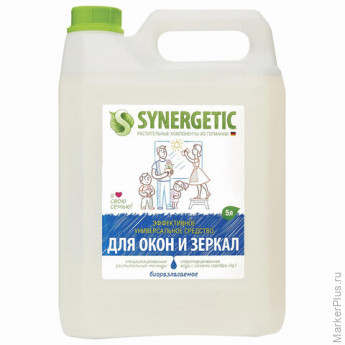 Средство для мытья стекол и зеркал с антибактериальным эффектом 5 л SYNERGETIC, биоразлагаемое, 96